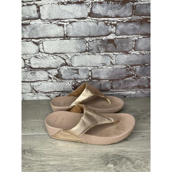 FitFlop Lulu Rose Gold Pink Synthetic Thong Wedge Sandals Women's Sz 8M US/39EU - Picture 10 of 16